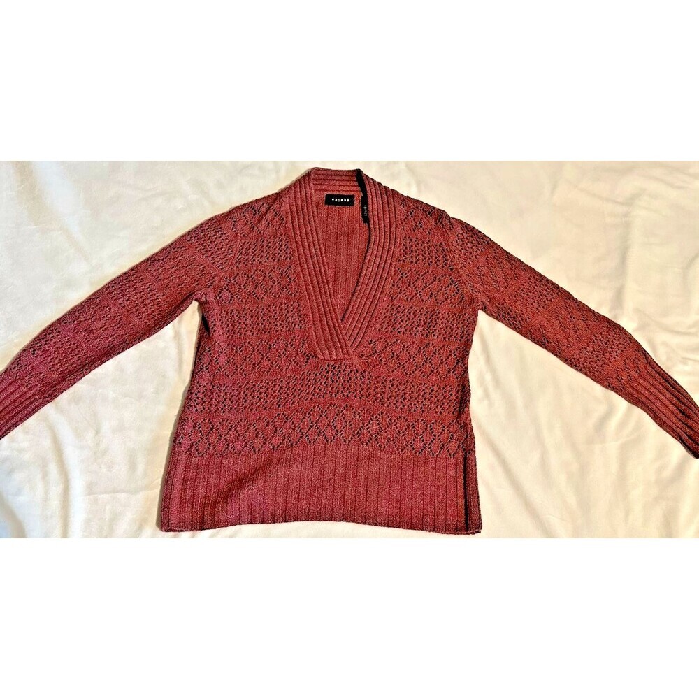 Womens Axcess SOFT Wool Blend Pullover Open Knit Sweater XL  Burgundy‎ Maroon